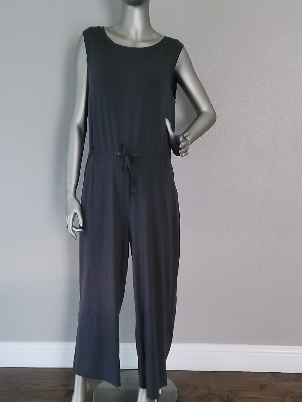 Eileen Fisher Fine Tencel Stretch Jersey Wide Leg Gray Jumpsuit Medium - Picture 6 of 14